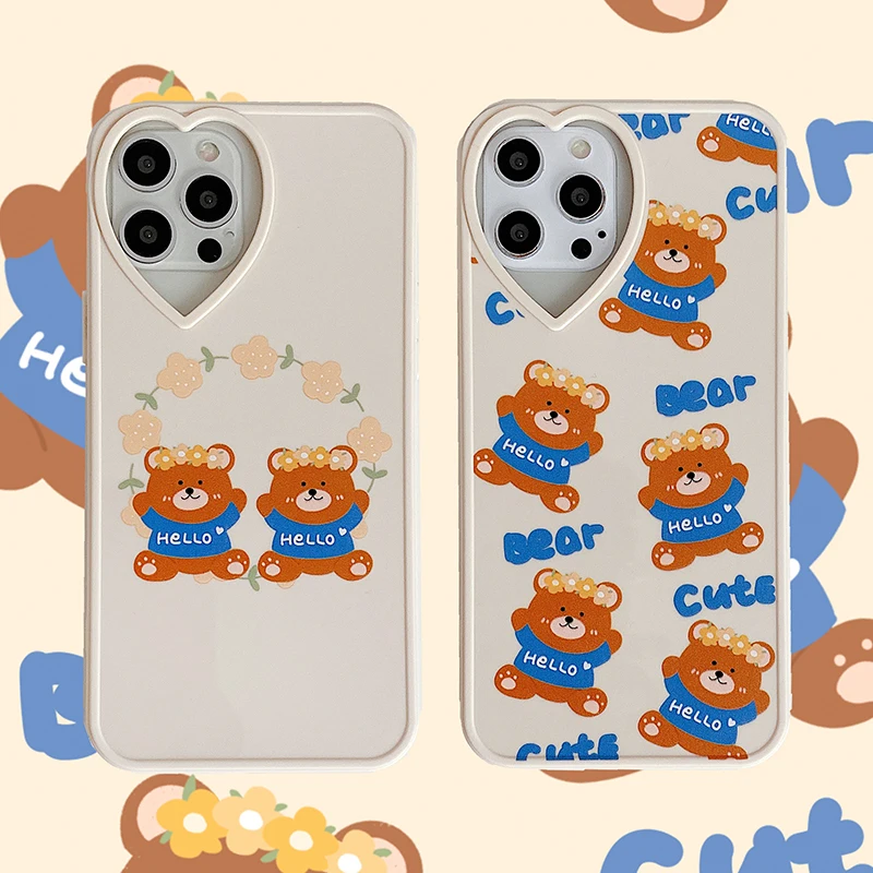

EKONEDA Cute Floral Hello Bear Case For iPhone 11 Cases For iPhone 12 11 Pro XS Max X XR 7 8 Plus Protective Silicone Cover