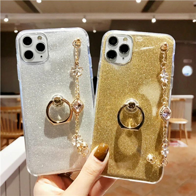 

Case Funda for OnePlus 9 Pro 8T Nord N100 N10 5G Bling Ring Bracelet Holder Cover Glitter Cellphone Shell with Gemstone Bracelet