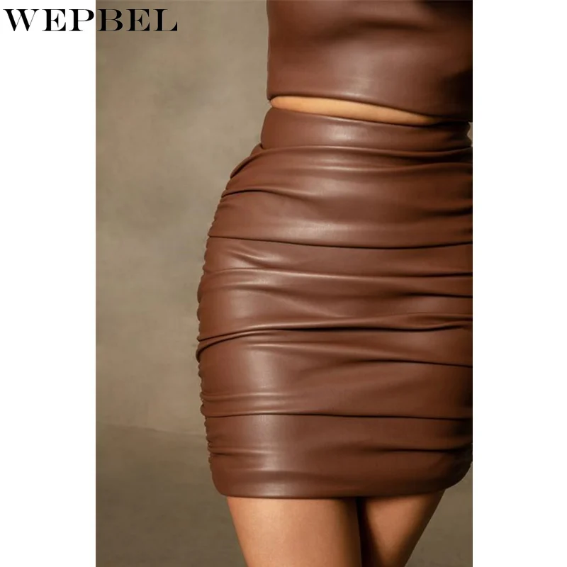 

Mandylandy Sexy Faux PU Leather Two Piece Set Women 2021 Streetwear Strap Crop Top High Waist Mini Skirts Party Clubwear Outfits