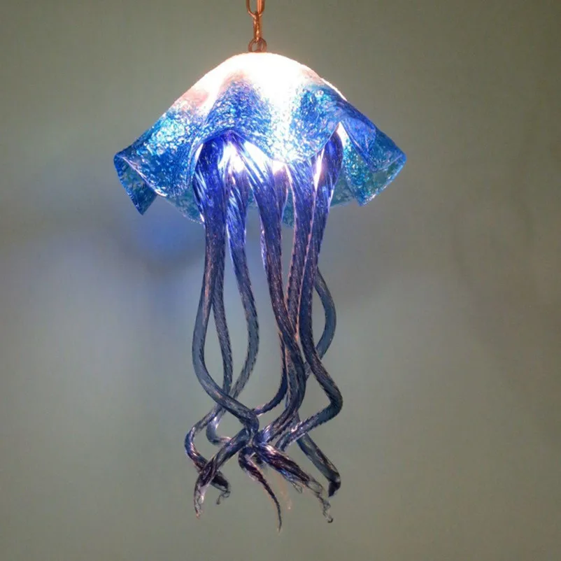 

Blue Blown Glass Modern Art Deco Pendant Lamps Home Decor Flower LED Chandelier Light