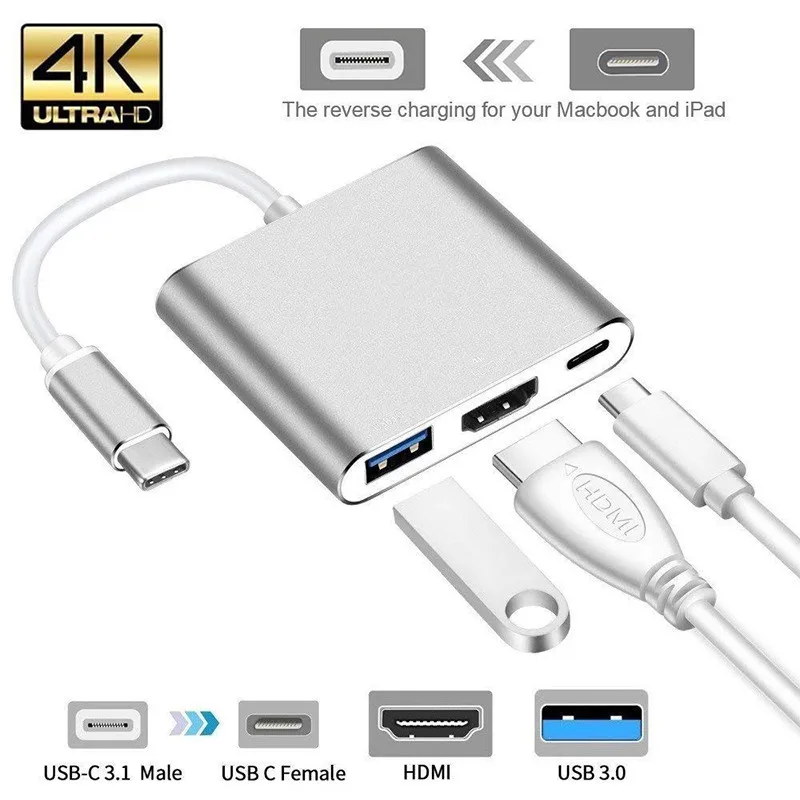 USB-хаб 3 в 1 адаптер USB Type-C совместимый с Hdmi 4K поддержка Samsung Dex mode USB-C док-станция PD