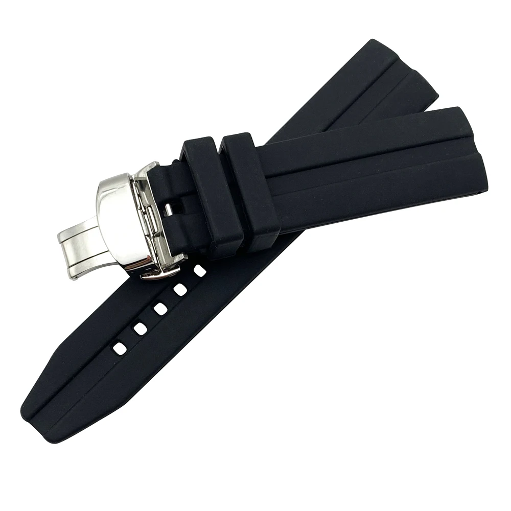 

Ремешок силиконовый сменный для наручных часов, черный водонепроницаемый сменный Браслет с складной застежкой для Luminor PAM, 22 мм, 24 мм