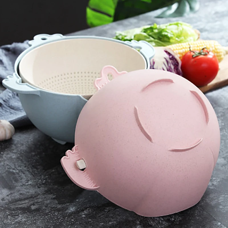 Creative Double Wash Melon Fruit Vegetable Basket 2020 New Kitchen Tool 360 Rotating Wheat Straw Drainer Washing Sieve | Дом и сад
