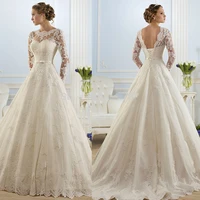 vestido de noiva 2018 new elegant a line long sleeve lace appliques bridal gown robe de mariage mother of the bride dresses