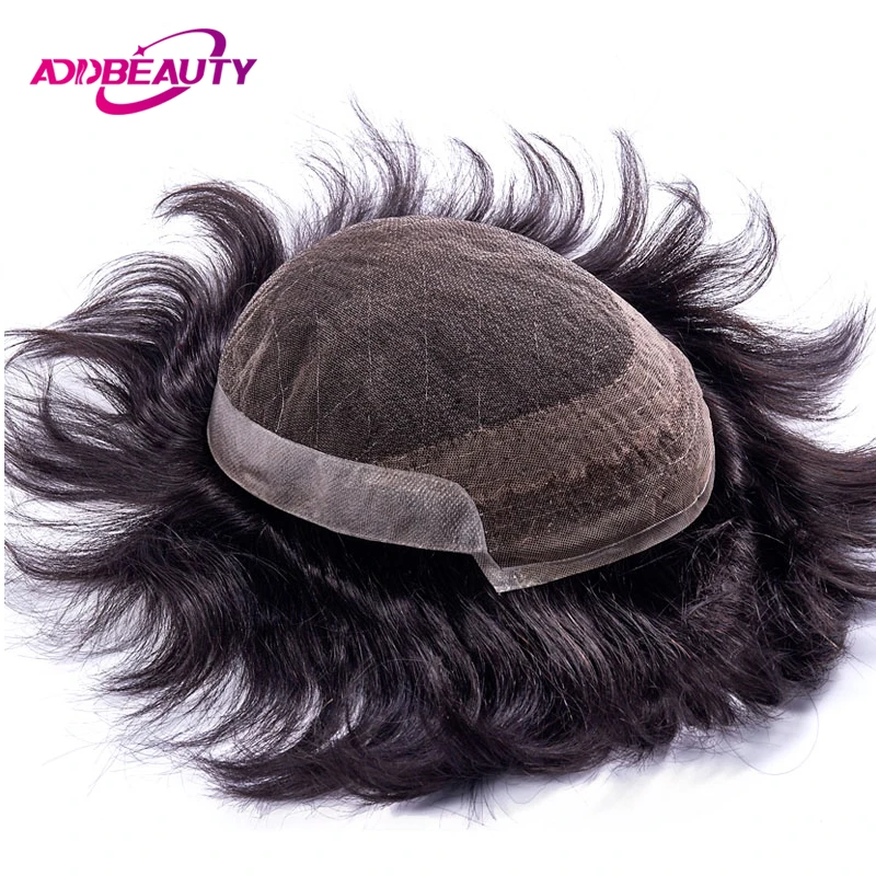 

Lace PU Toupee Human Hair Wigs Men Toupee Indian Human Remy Hair Replacement Hairpiece Natural Color With Grey Hot Sale 130%