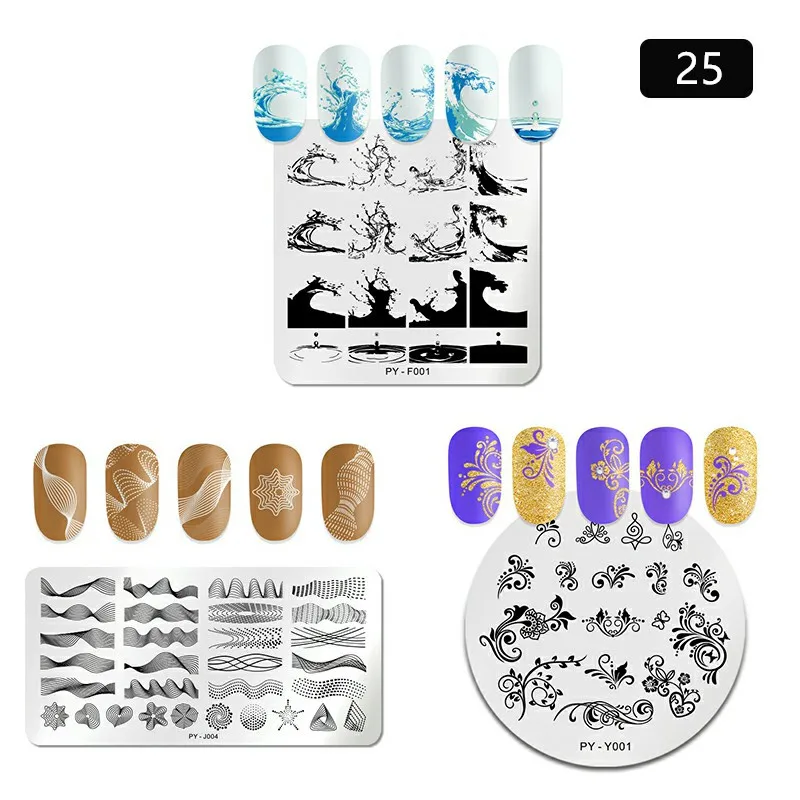 Set 25 PICT YOU прямоугольные пластины для штамповки ногтей геометрические из нержавеющей стали инструменты для штамповки ногтей набор шаблонов - Цвет: Set 25