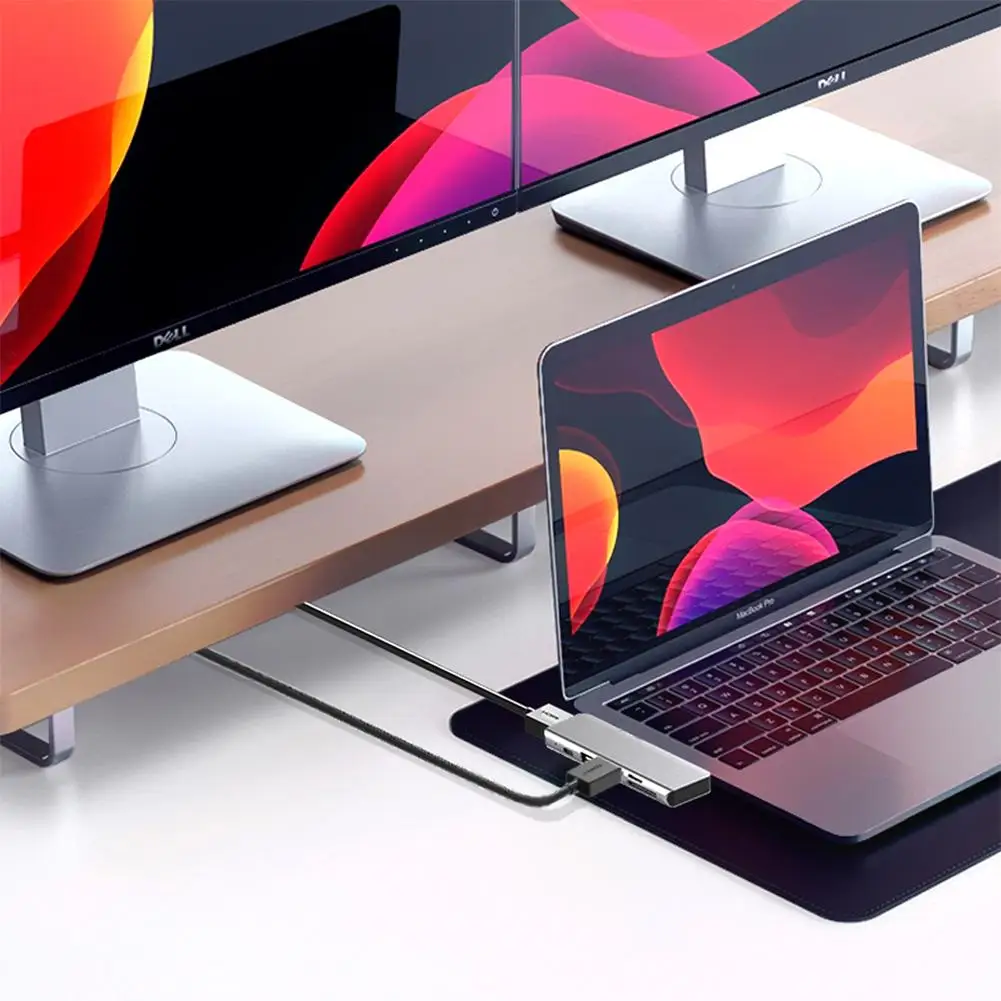 

6-in-2 Dual Ports Type-C To Hdmi-compatible USB3.0 SD/TF Card Docking Station Specially Designed for MacBook Pro＆MacBook Air