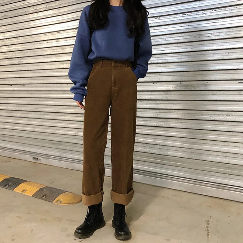

Corduroy Wide Leg Pants Women's Autumn \ Winter Korean Retro High Waist Loose Straight Tube Versatile Slim Casual Solid Colour