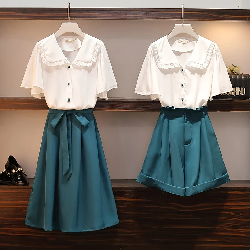 

Large Size Women's Clothing 2019 New Summer Fat Mm Slim Over-the-belly Wearing Broad-legged Pants Super Immortal Two-piece Suit
