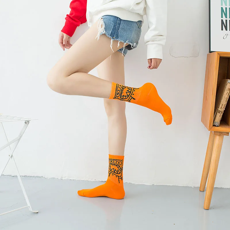 

Unisex Crew Socks New Arrival Men's Long Kawaii Creative Monster Pattern Socks Pure Cotton Socks Street Hip Hop Male Crew Socks
