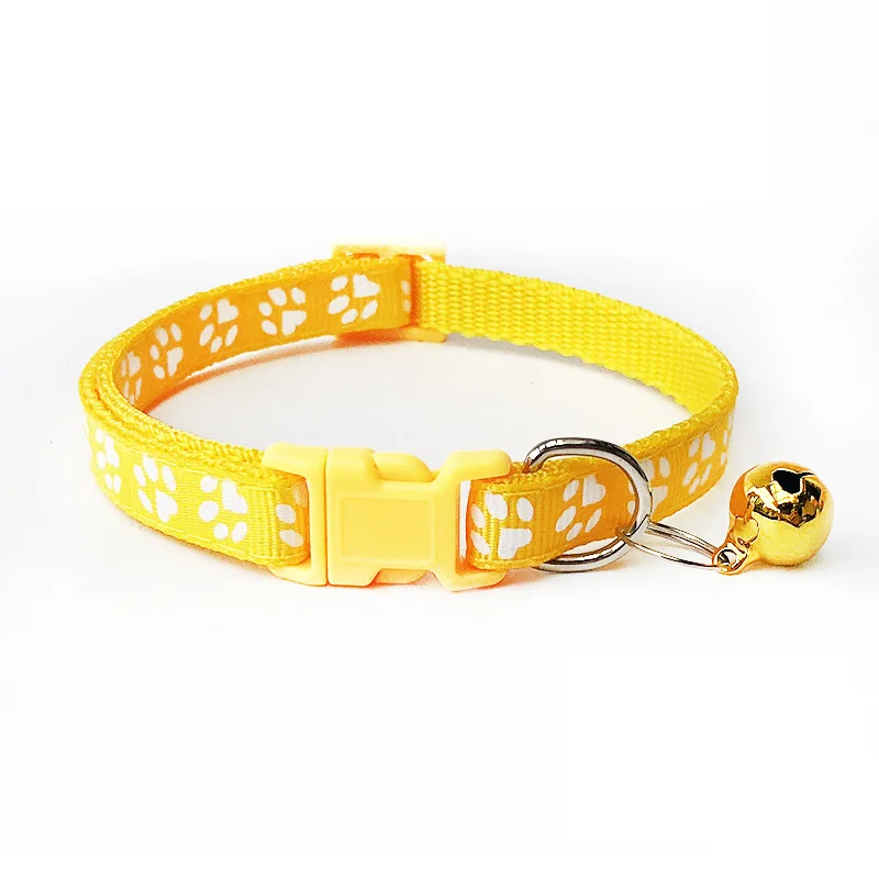 Yellow Paw Pawstrip 0,4/0," ошейник для маленьких собак, чихуахуа, йоркширский нейлоновый ошейник для щенка, милый ошейник для кошки с бантом, ошейник с колокольчиком для питомца для собак - Цвет: Yellow Paw