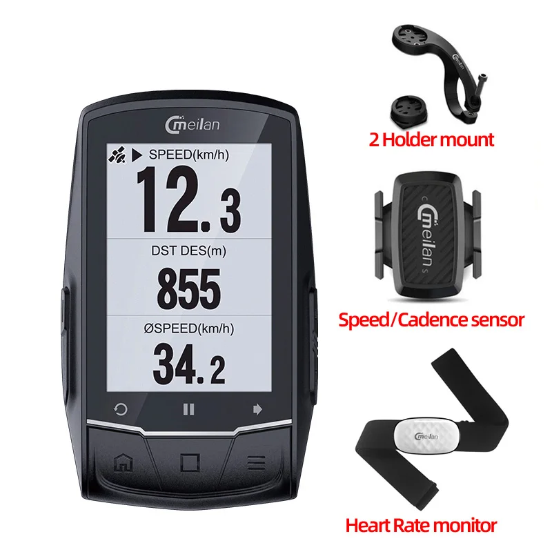 M1 with C1 and C5 Meilan M1 велосипед gps велосипедный компьютер gps навигация BLE4.0 Спидометр подключение с Каденс/HR монитор/измеритель мощности(не включает - Цвет: M1 with C1 and C5