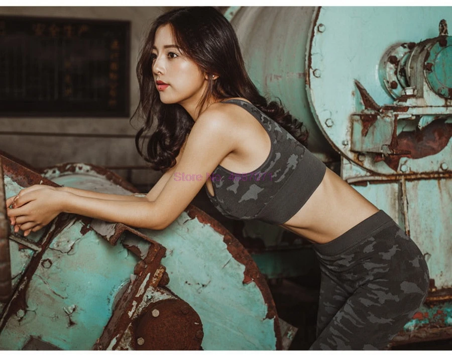 Горячая Распродажа Женский комплект для йоги фитнес камуфляжный бюстгальтер с