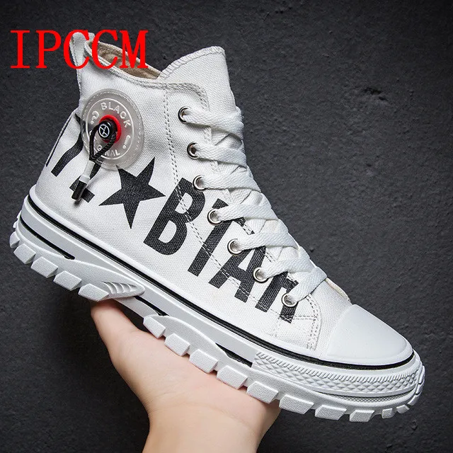 Осень 2019 г. Новые мужские высокие парусиновые туфли Корейский Стиль Тренд