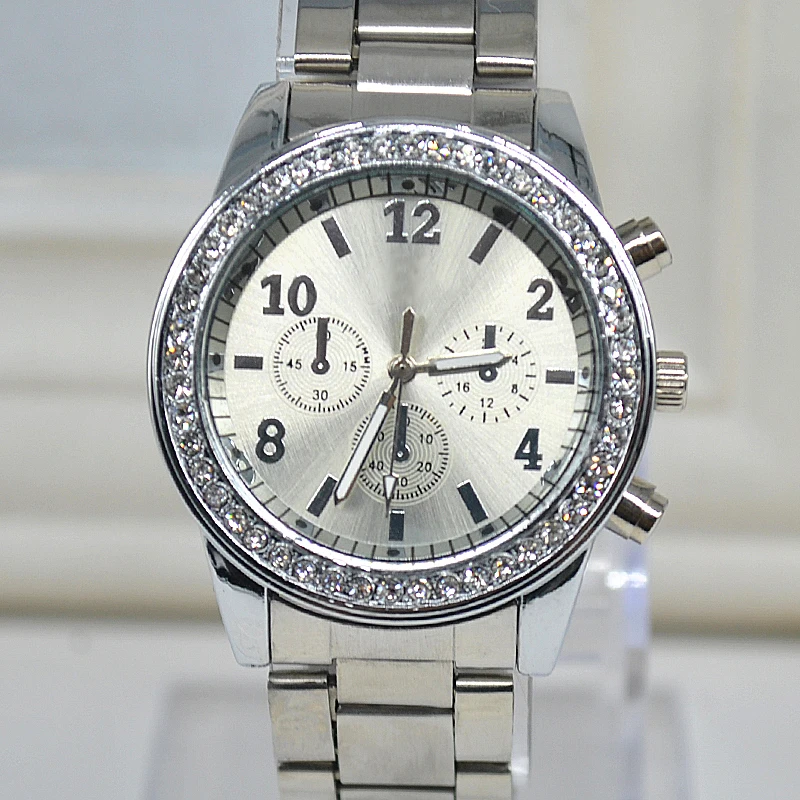 Женские кварцевые часы полностью стальные золотые серебряные Кристальные |