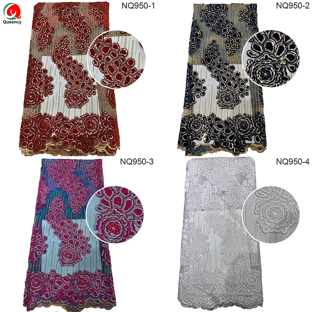 

NQ950 New Style Red/Black Nigerian Lace Fabric 2020 High Quality African Net Lace Fabric with sequins embroidery lace for sew