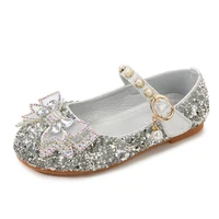 girls dress shoes children princess leather shoes kids glitter shiny rhinestone crystal flats with bow knot for wedding party