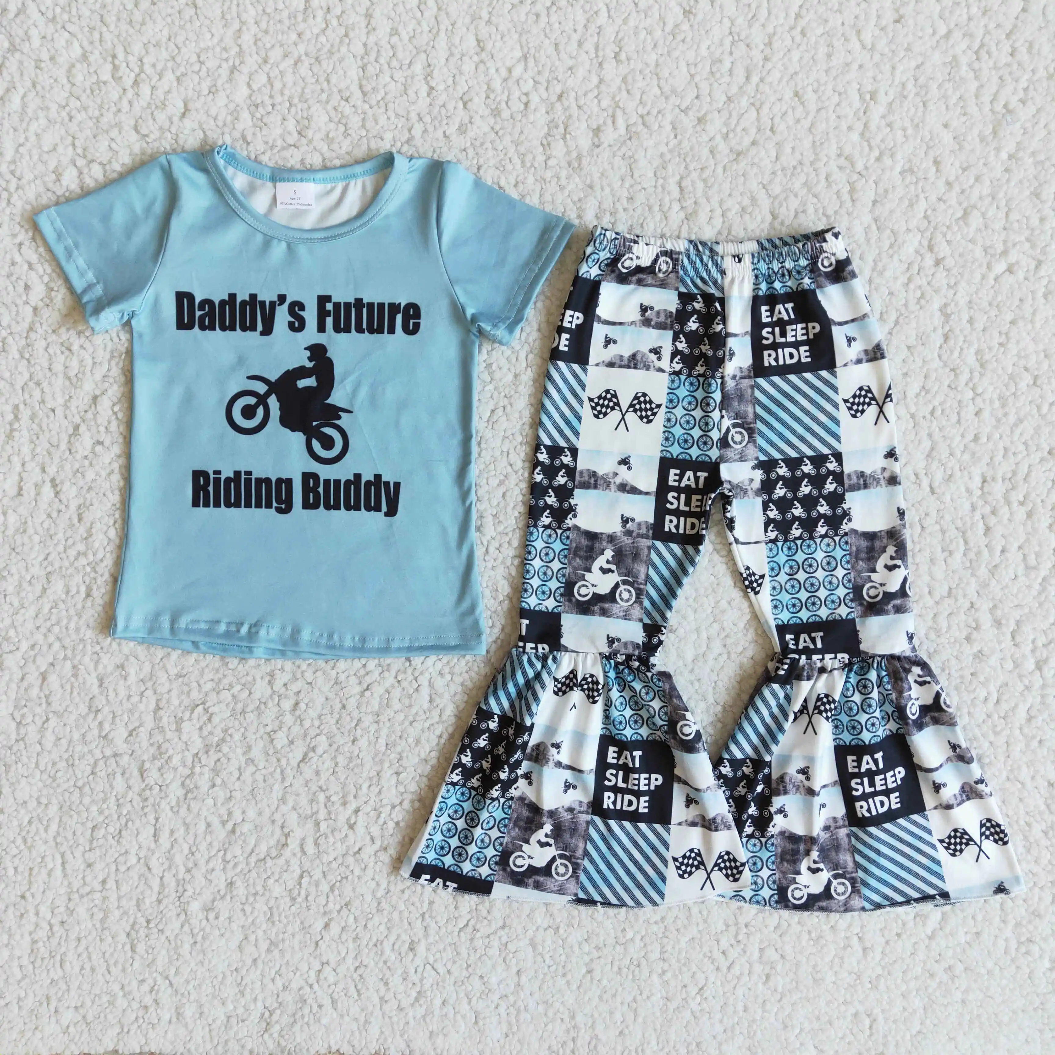 

Daddy's future riding buddy kids clothes girls Father's Day children's clothing wholesale girls Clothing sets