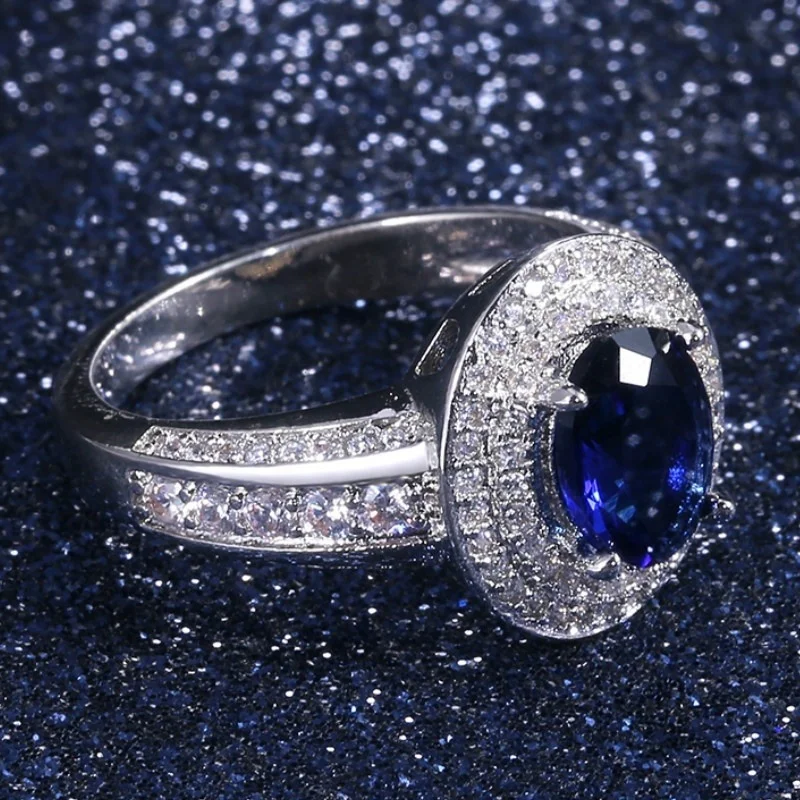 

Huitan Vintage Solitaire Deep Blue Cubic Zircon Stone Party Ring For Women New Year's Gift Jewelry Wholesale Lots&Bulk Ring 4.9