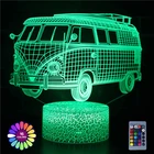 Светодиодный ночник 3D для моделирования автобуса и грузовика с сенсорнымдистанционным управлением, настольный светильник цветной с USB, 7 цветов меняющихся цветов, домашний декор для спальни, подарок