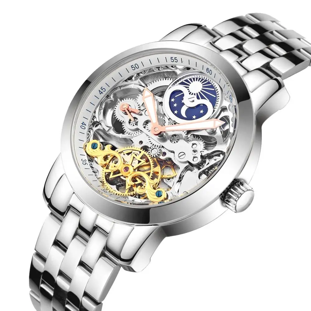 Silver White-S HAIQIN, мужские механические часы, Роскошные автоматические часы, мужские Tourbillon часы со скелетом, спортивные водонепроницаемые часы, Reloj Hombre - Цвет: Silver White-S