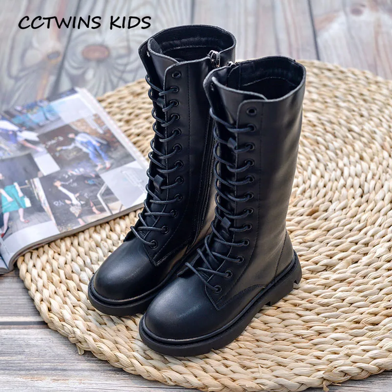 Thin Black CCTWINS/детская обувь; коллекция года; зимние брендовые черные сапоги для малышей; модные детские сапоги принцессы до колена; Теплая обувь для девочек; HB030 - Цвет: Thin Black