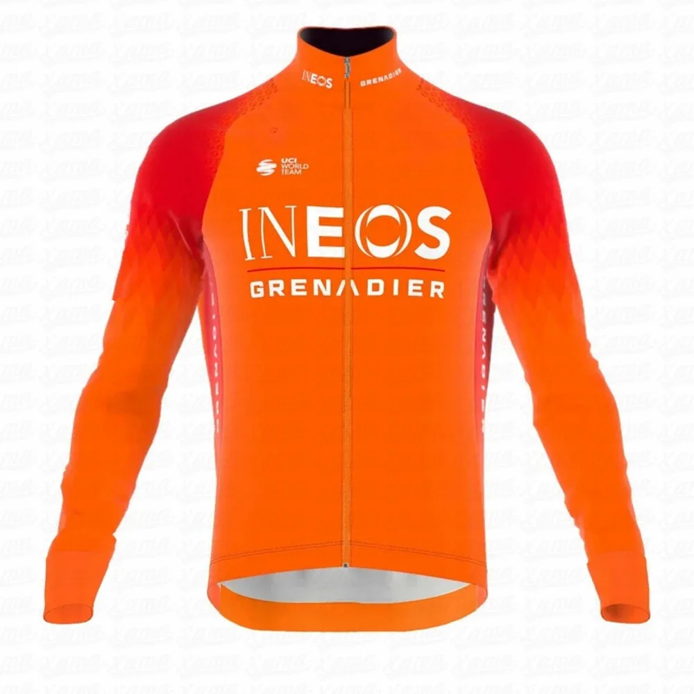 

2022 Cycling Team Clothing INEOS Grenadiers Icon Tempest Jacket Orange Thermal Fleece Jerseys Wind Gilet Three Open Back Pockets