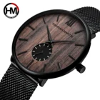 Часы наручные мужские оригинальные, классические модные простые водонепроницаемые, с деревянным циферблатом и браслетом из нержавеющей стали