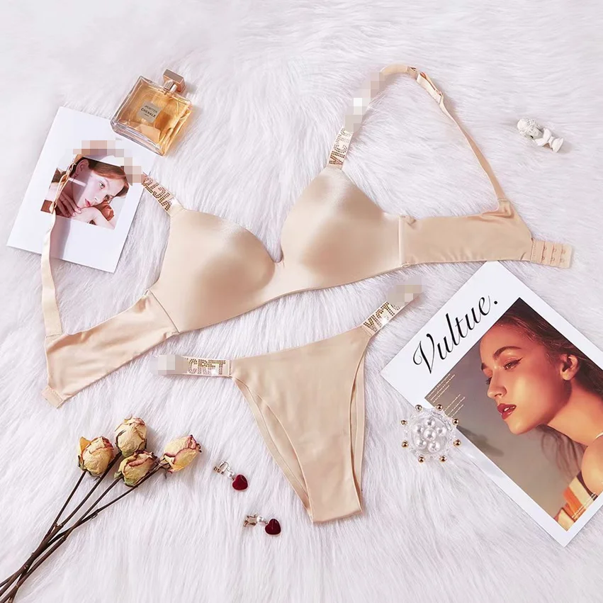 

Rhinestone Underwear Women Set Brand Design Sexy Lingerie Women Seamless Push UP Briefs Bra Sets Plus Size 5 different styles