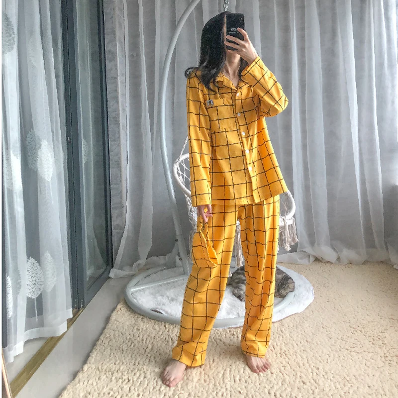 2019 зимняя Хлопковая женская пижама с маской для глаз длинные рукава брюки 2