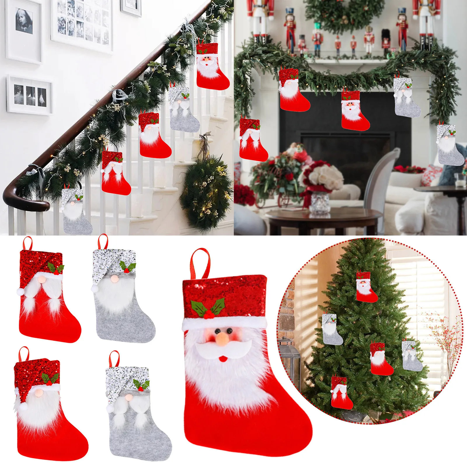 

Christmas Socks White Plush Decoration Christmas Stockings Candy Socks Gifts Bag With Hanging Loops Xmas Tree Fireplace Hanging