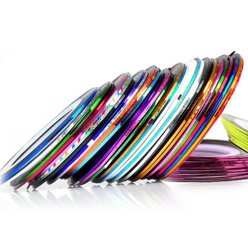 

30Pcs Nail Striping Tape Lines Set Rose Gold Matte Adhesive Glitter Y3U0