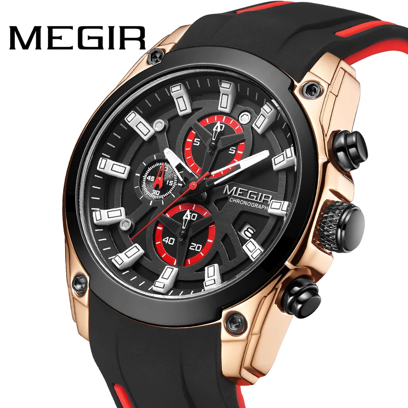 

MEGIR Silicone Chronograph Quartz Men Watch Relogio Masculino Luxury Brand Mens Watches Clock Gents Relogio Militar Reloj Hombre