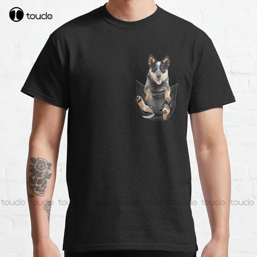 

Blue Heeler In Pocket Puppy T Classic T-Shirt Oversized T Shirts For Men Custom Aldult Teen Unisex Digital Printing Tee Shirt