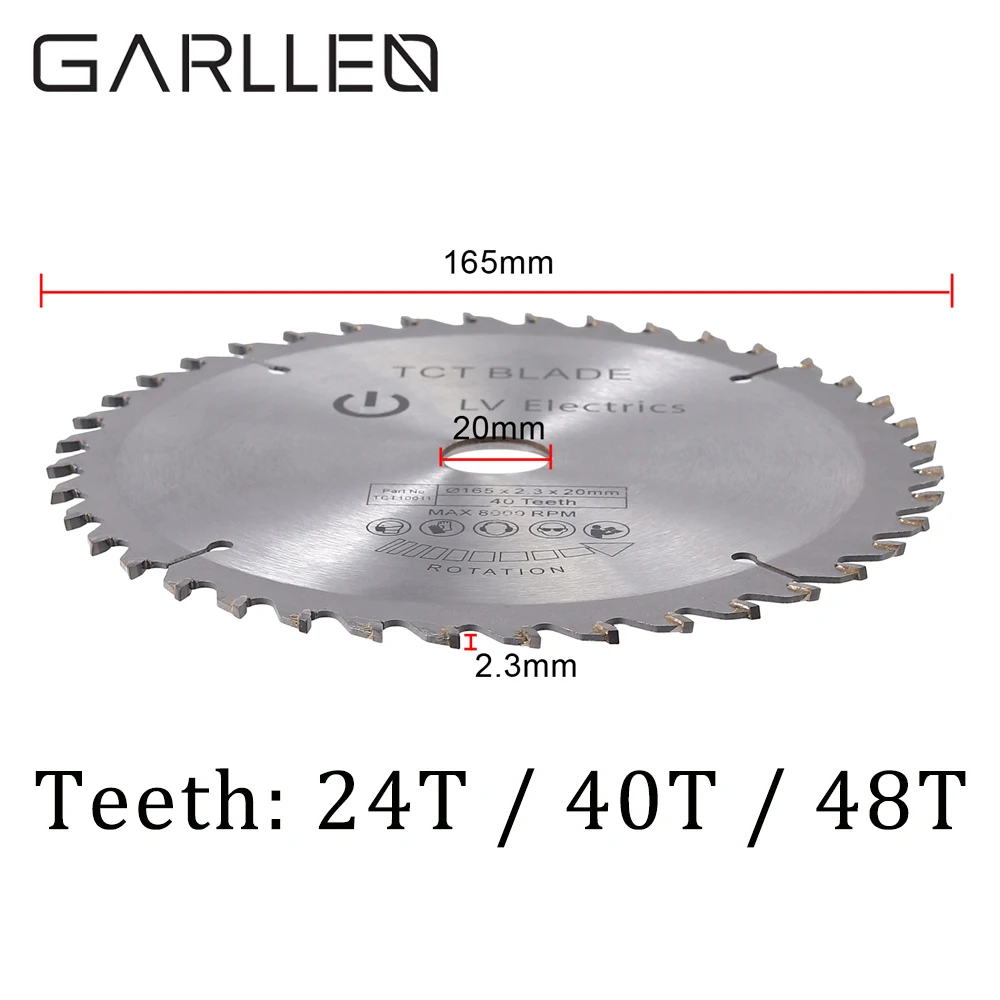 GARLLEN 24T 40T 48T 16mm Bore TCT Circular Saw Blade Disc 165mm for Dewalt Makita Bosch Proffesional Woodworking Cutting Parts