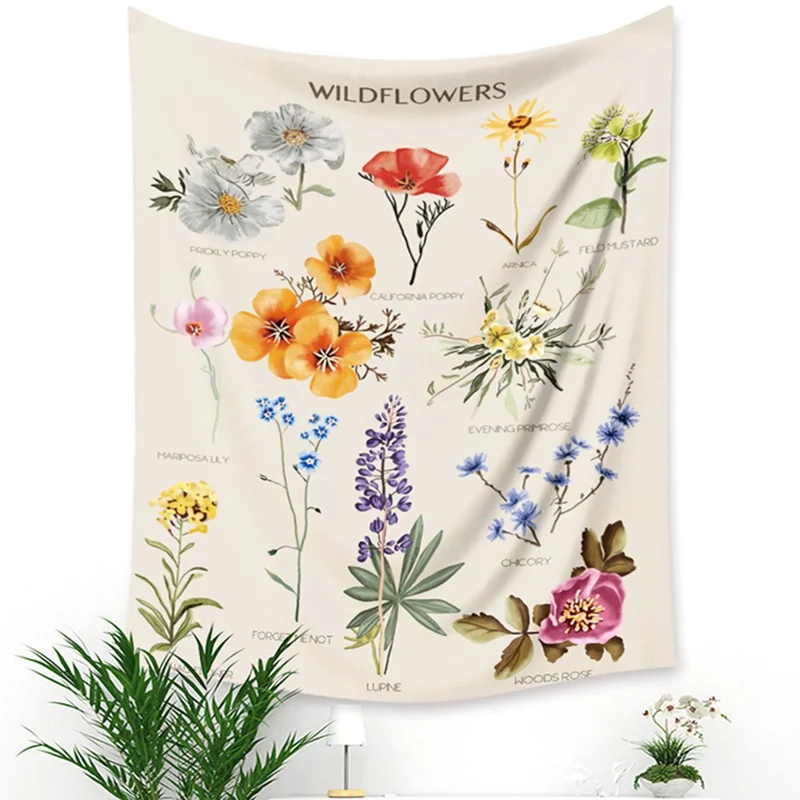 Ботанический гобелен в виде диких цветов Настенный Цветок диаграмма для справки