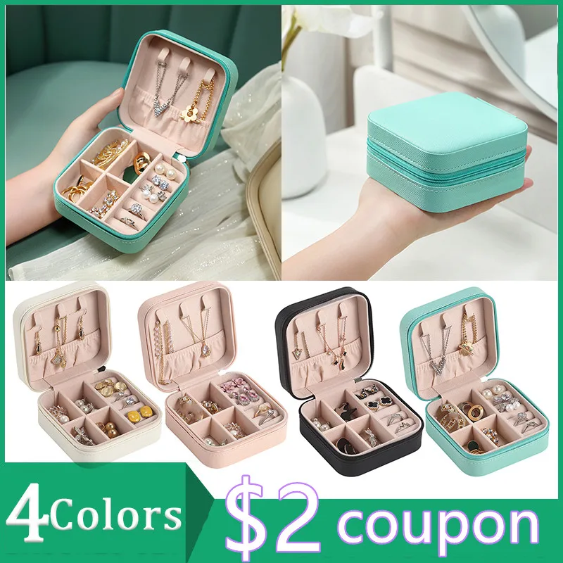 

New Durable Ear Studs Women Travel Partition Design Cube Wth Zipper PU Leather Jewelry Organizer Box Cosmetic Organizer