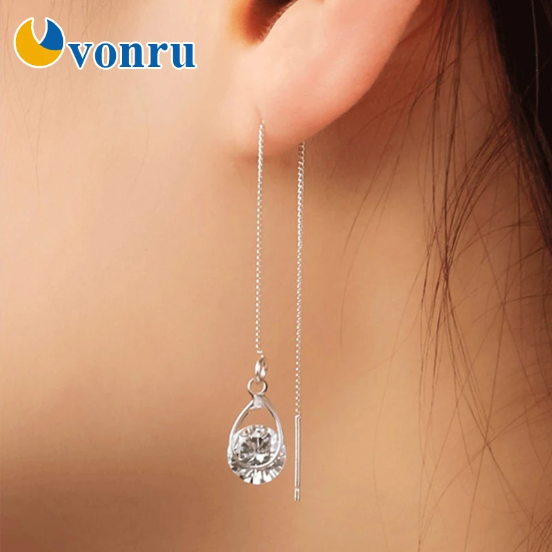 Новые уникальные длинные серьги капли с кубическим цирконием асимметричные