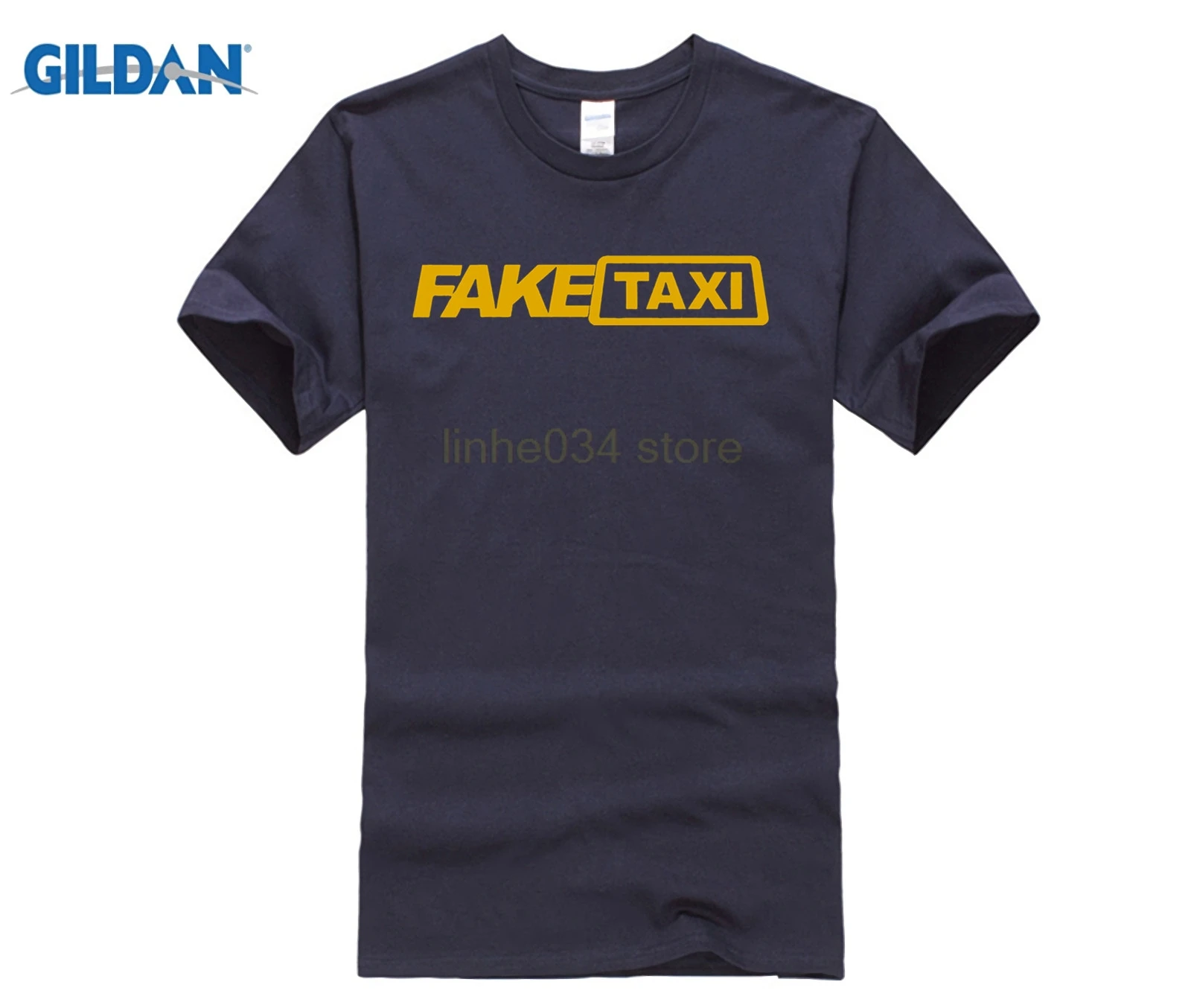 Футболка с имитацией такси Мужская футболка 100% хлопок черная принтом FakeTaxi