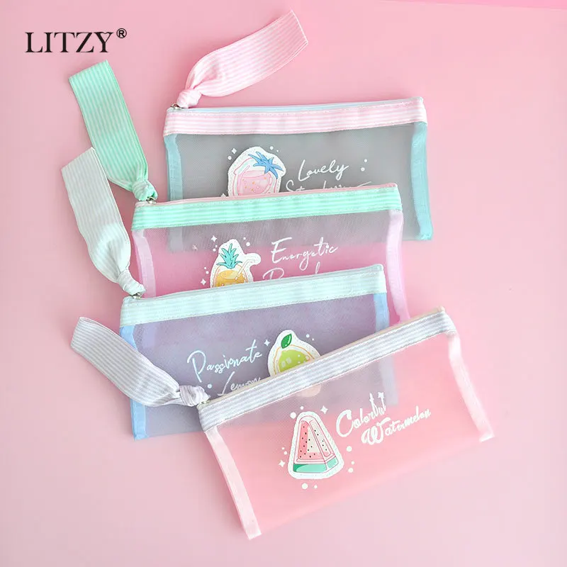 Прозрачный Сетчатый Чехол карандаш для школьников поставка фруктов арбуза ручка