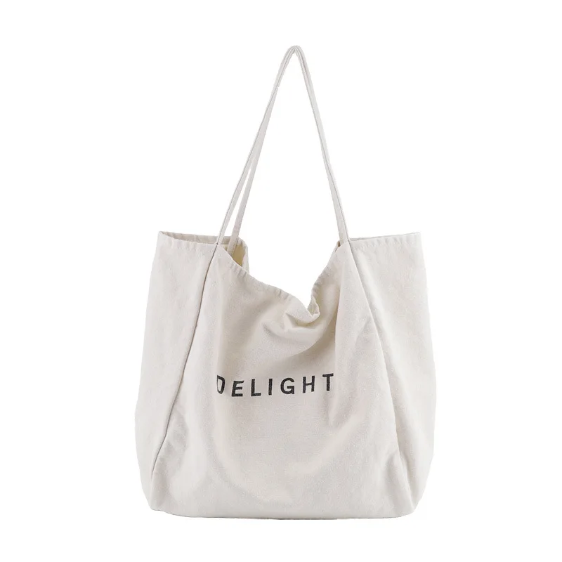 

Pure Color Washed Canvas Woman Bag Net Red Candy Color Large-capacity Handbag Casual Letter Printing Shoulder Bag Shopping Bag