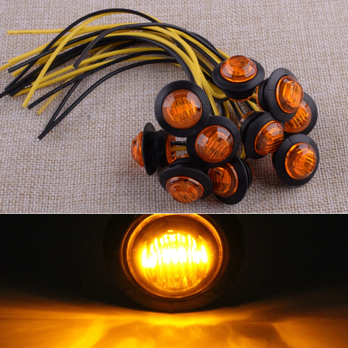 

12V 10 шт./компл. 3/4 "3 светодиодный Янтарный маленькие круглые боковые габаритные Световые индикаторы лампы кнопки для универсальных машин гру...