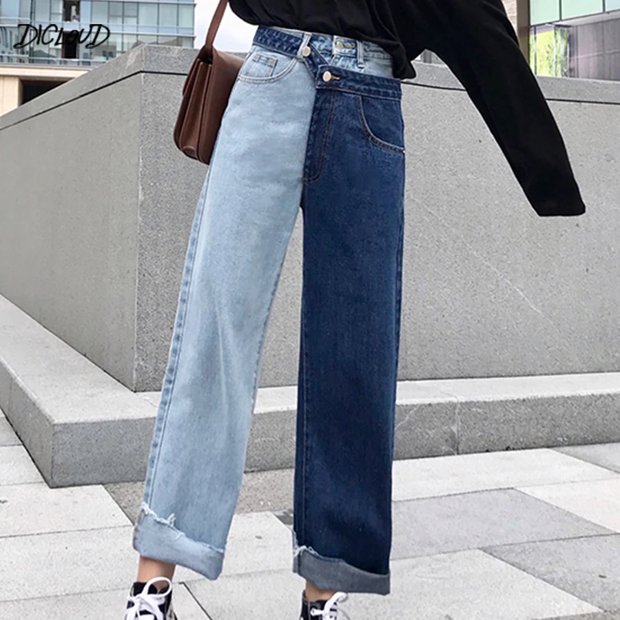 Модные прямые джинсы DICLOUD с высокой талией женские осенние повседневные брюки со