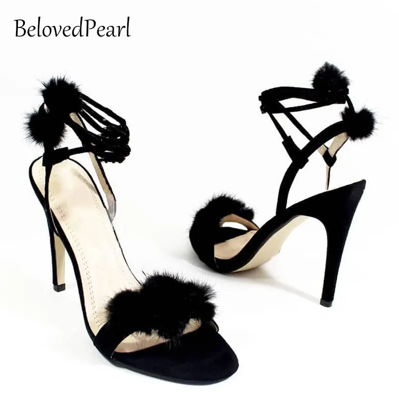 

Женские зажимы из натурального меха норки 4 см, украшение на высоком каблуке