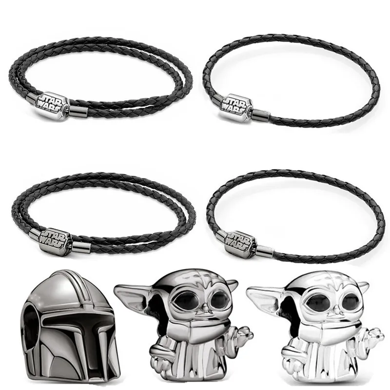 

New charm 925 sterling silver star bead series with Fit Pandoraer single and double circle leather DIY beads bracelet luxury