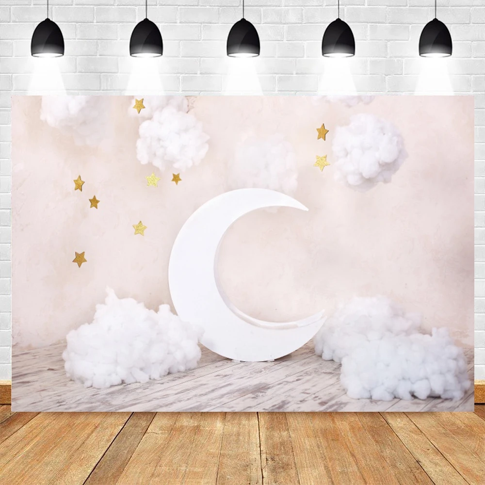 

Baby 1st Birthday Portrait Moon Cloud Star Room Wooden Floor Photography Backdrop Photographic Background Vinyl Photophone Prop