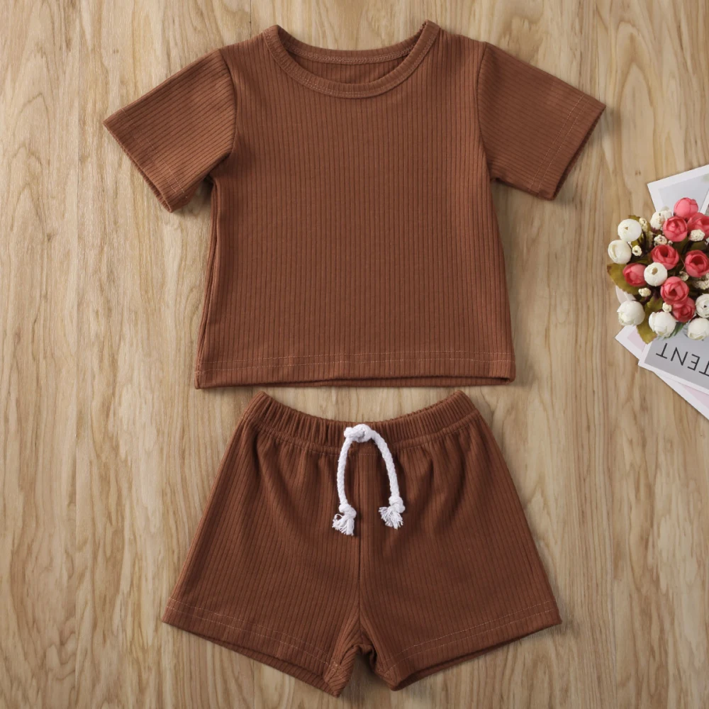 

AA 2PCS Toddler Kids Clothing Set Baby Girls Summer Outfits T-Shirt Casual Tops+Shorts Pants Solid Holiday Clothes