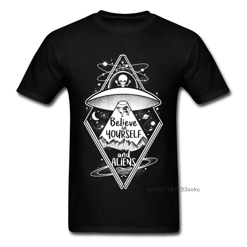 Черная футболка с НЛО инопланетянином мужские топы верят в себя и инопланетянине