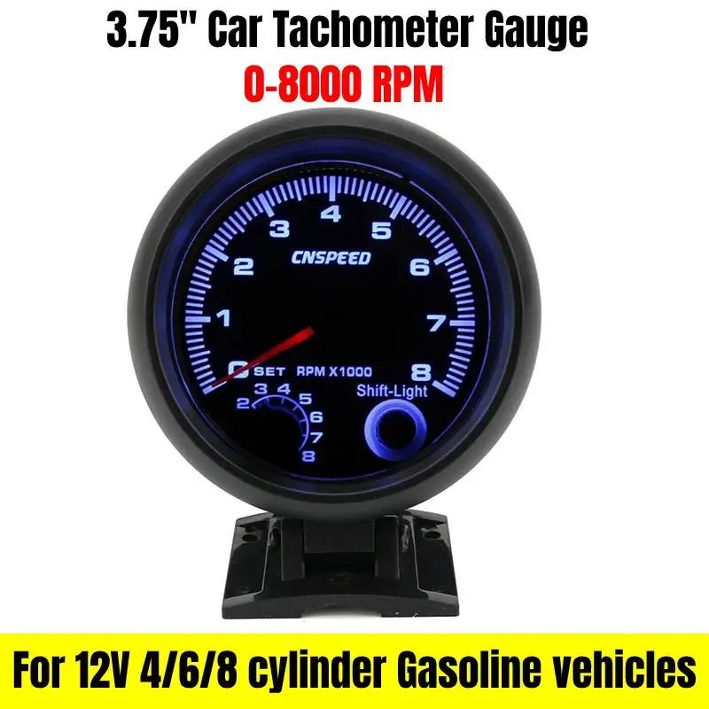 

3.75'' Blue LED Car Tachometer Gauge Shift Light 0-8000 RPM For 12V 4/6/8 cylinder Gasoline vehicles gps speedometer