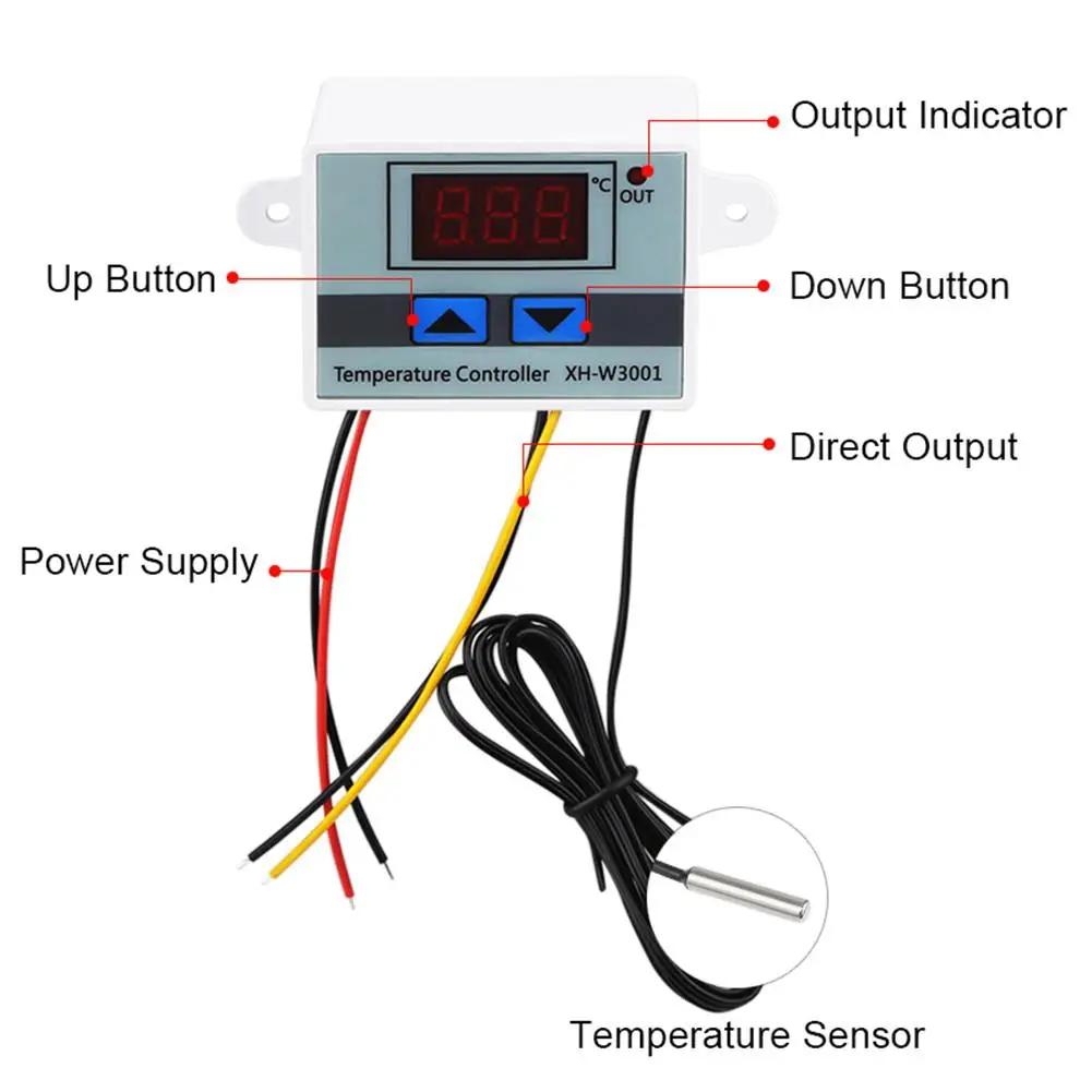 12V 24V 220VAC Digital LED Temperature Controller XH-W3001 For Incubator Cooling Heating Switch Thermostat NTC Sensor | Дом и сад